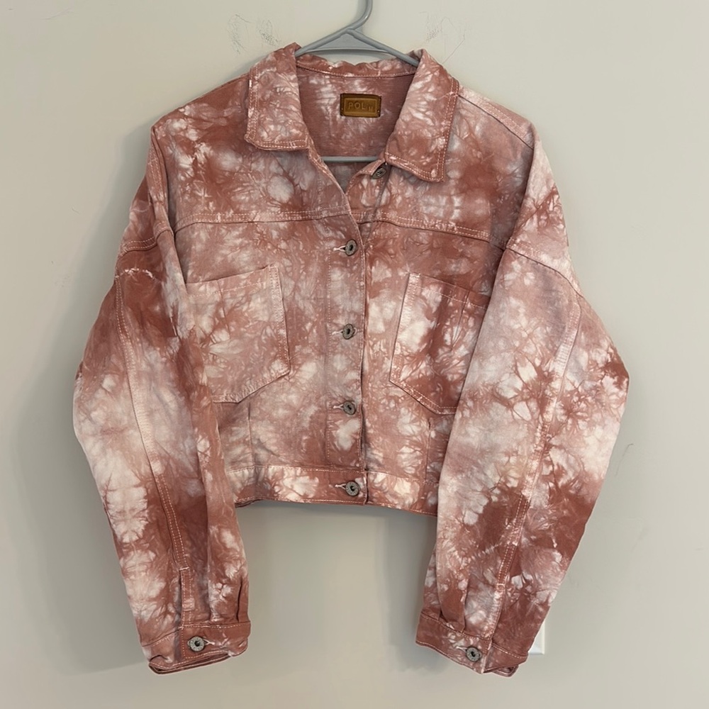 POL Cotton Pink White Tie-Dye Jean Jacket Women’s Size Medium
